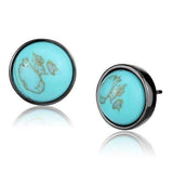 TK2819 - IP Light Black (IP Gun) Stainless Steel Earrings with Synthetic Turquoise in Sea Blue - Alamode - Flyclothing LLC