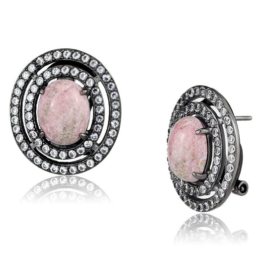 TK2822 - IP Light Black (IP Gun) Stainless Steel Earrings with Semi-Precious Coral in Light Rose - Alamode - Flyclothing LLC