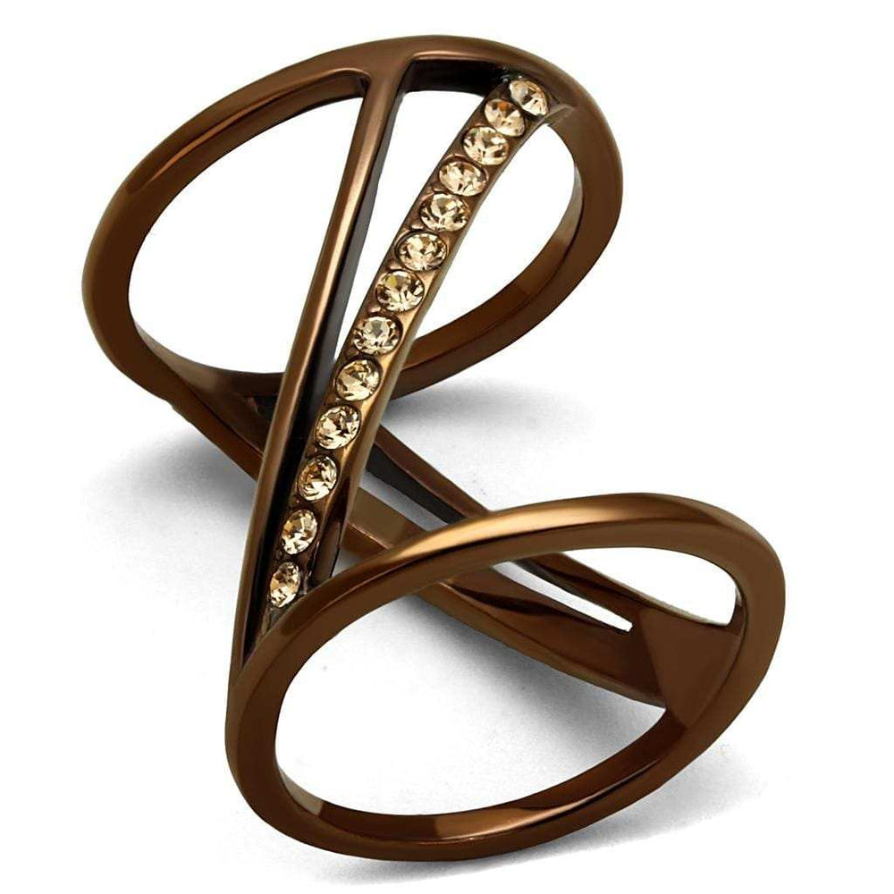 TK2827 - IP Coffee light Stainless Steel Ring with Top Grade Crystal in Light Peach - Alamode - Flyclothing LLC