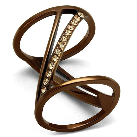 TK2827 - IP Coffee light Stainless Steel Ring with Top Grade Crystal in Light Peach - Alamode - Flyclothing LLC