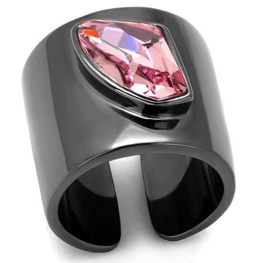 TK2829 - IP Light Black (IP Gun) Stainless Steel Ring with Top Grade Crystal in Light Rose - Alamode - Flyclothing LLC