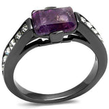 TK2832 - IP Light Black (IP Gun) Stainless Steel Ring with Precious Stone Amethyst Crystal in Amethyst - Alamode - Flyclothing LLC