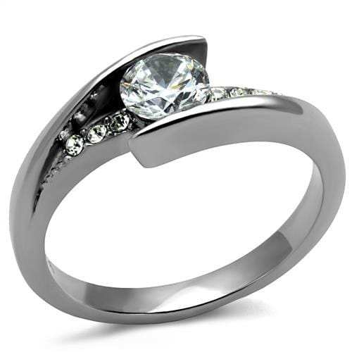 TK2833 - High polished (no plating) Stainless Steel Ring with AAA Grade CZ in Clear - Alamode - Flyclothing LLC