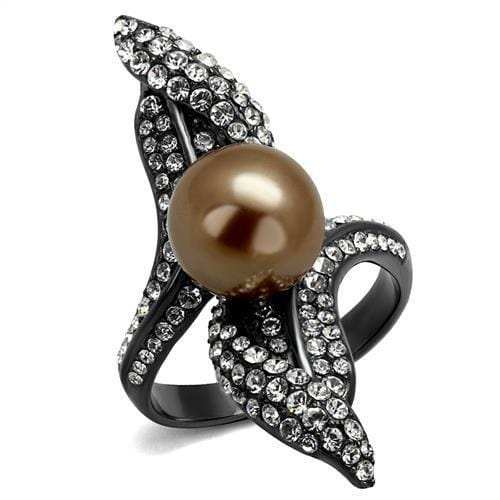 TK2834 - IP Light Black (IP Gun) Stainless Steel Ring with Synthetic Pearl in Brown - Alamode - Flyclothing LLC