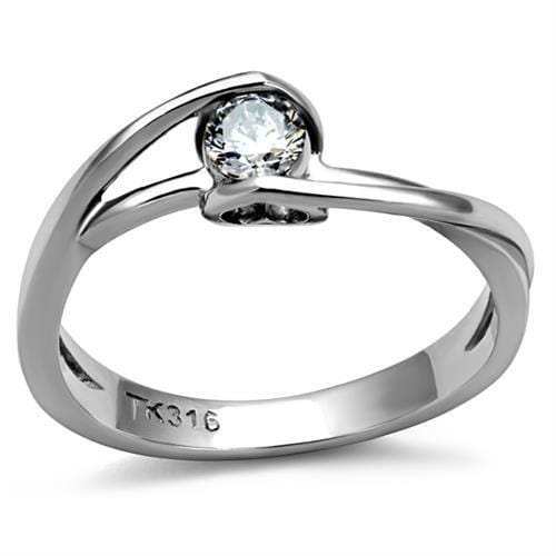 TK2835 - High polished (no plating) Stainless Steel Ring with AAA Grade CZ in Clear - Alamode - Flyclothing LLC