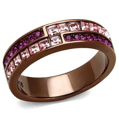 TK2837 - IP Coffee light Stainless Steel Ring with Top Grade Crystal in Multi Color - Alamode - Flyclothing LLC