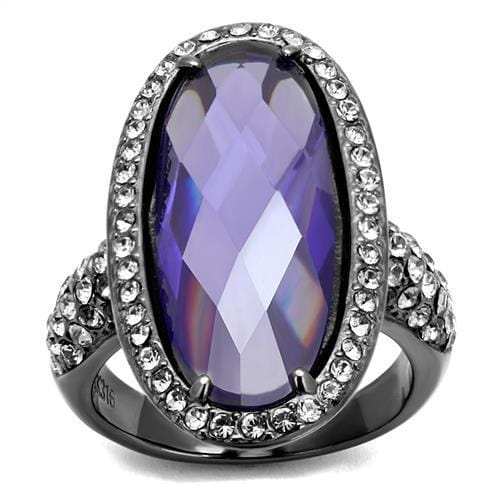 TK2840 - IP Light Black (IP Gun) Stainless Steel Ring with AAA Grade CZ in Tanzanite - Alamode - Flyclothing LLC