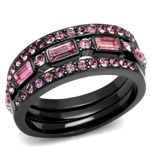 TK2844 - IP Light Black (IP Gun) Stainless Steel Ring with Top Grade Crystal in Multi Color - Alamode - Flyclothing LLC