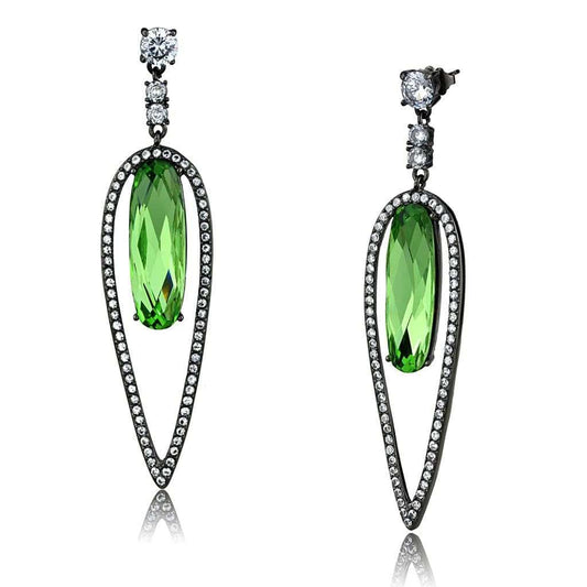 TK2846 - IP Light Black (IP Gun) Stainless Steel Earrings with Top Grade Crystal in Peridot - Alamode - Flyclothing LLC