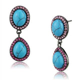 TK2847 - IP Light Black (IP Gun) Stainless Steel Earrings with Synthetic Turquoise in Sea Blue - Alamode - Flyclothing LLC