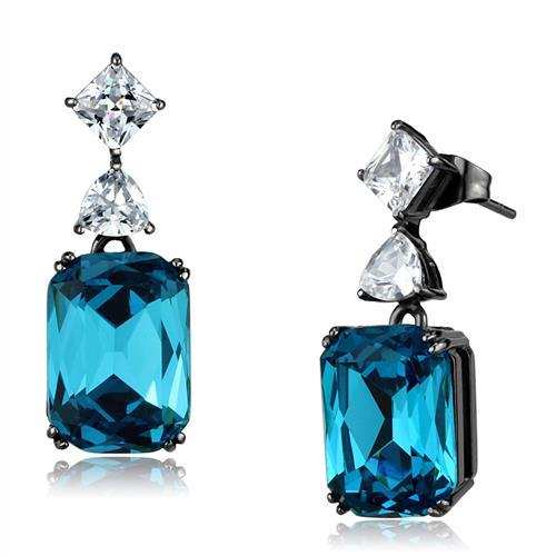 TK2848 - IP Light Black (IP Gun) Stainless Steel Earrings with Top Grade Crystal in Blue Zircon - Alamode - Flyclothing LLC