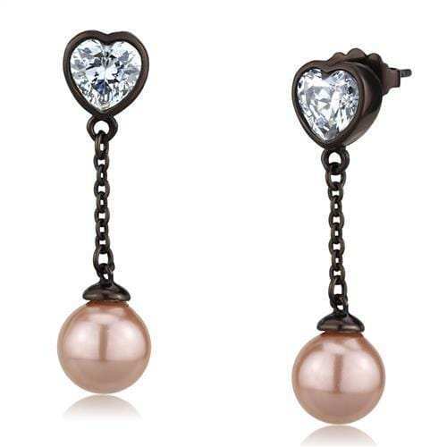 TK2850 - IP Dark Brown (IP coffee) Stainless Steel Earrings with Synthetic Pearl in Light Rose - Alamode - Flyclothing LLC