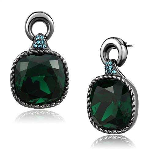 TK2852 - IP Light Black (IP Gun) Stainless Steel Earrings with Top Grade Crystal in Emerald - Alamode - Flyclothing LLC