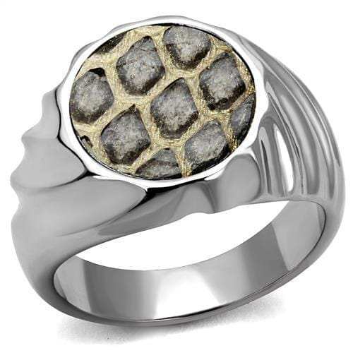TK2859 - High polished (no plating) Stainless Steel Ring with Leather in Animal pattern - Alamode - Flyclothing LLC