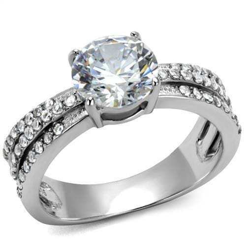 TK2862 - High polished (no plating) Stainless Steel Ring with AAA Grade CZ in Clear - Alamode - Flyclothing LLC