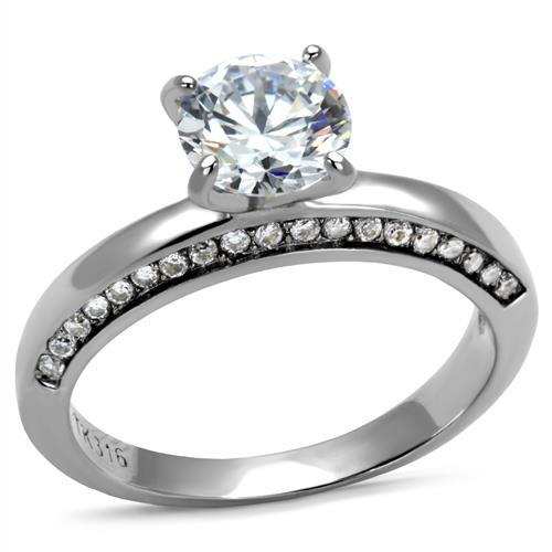 TK2864 - High polished (no plating) Stainless Steel Ring with AAA Grade CZ in Clear - Alamode - Flyclothing LLC