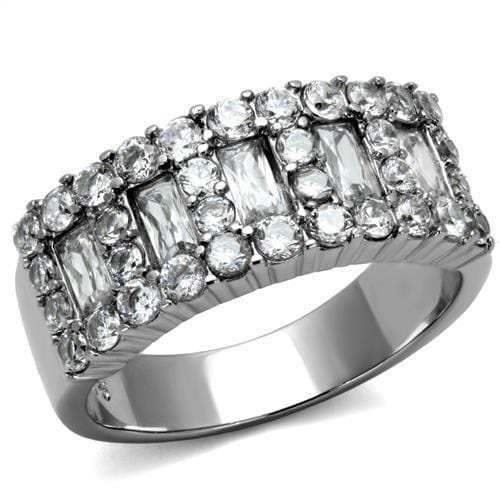 TK2866 - High polished (no plating) Stainless Steel Ring with AAA Grade CZ in Clear - Alamode - Flyclothing LLC