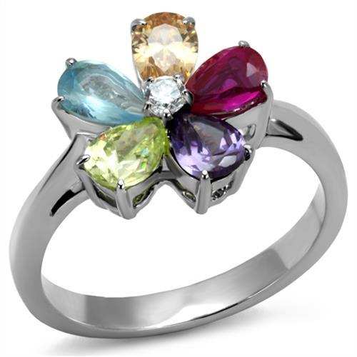 TK2867 - High polished (no plating) Stainless Steel Ring with AAA Grade CZ in Multi Color - Alamode - Flyclothing LLC