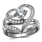TK2868 - High polished (no plating) Stainless Steel Ring with AAA Grade CZ in Clear - Alamode - Flyclothing LLC
