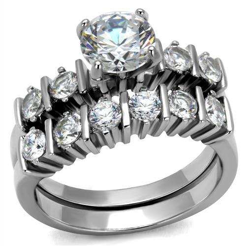 TK2869 - High polished (no plating) Stainless Steel Ring with AAA Grade CZ in Clear - Alamode - Flyclothing LLC