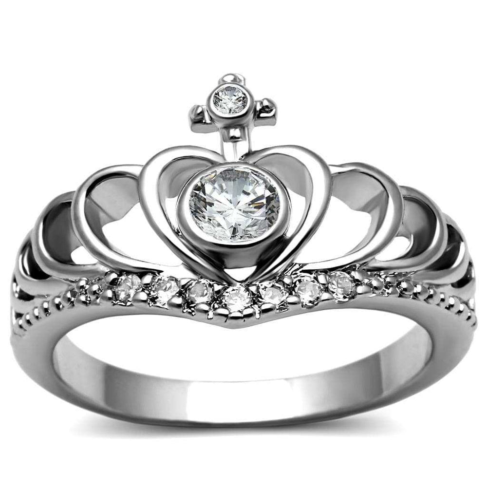TK2870 - High polished (no plating) Stainless Steel Ring with AAA Grade CZ in Clear - Alamode - Flyclothing LLC
