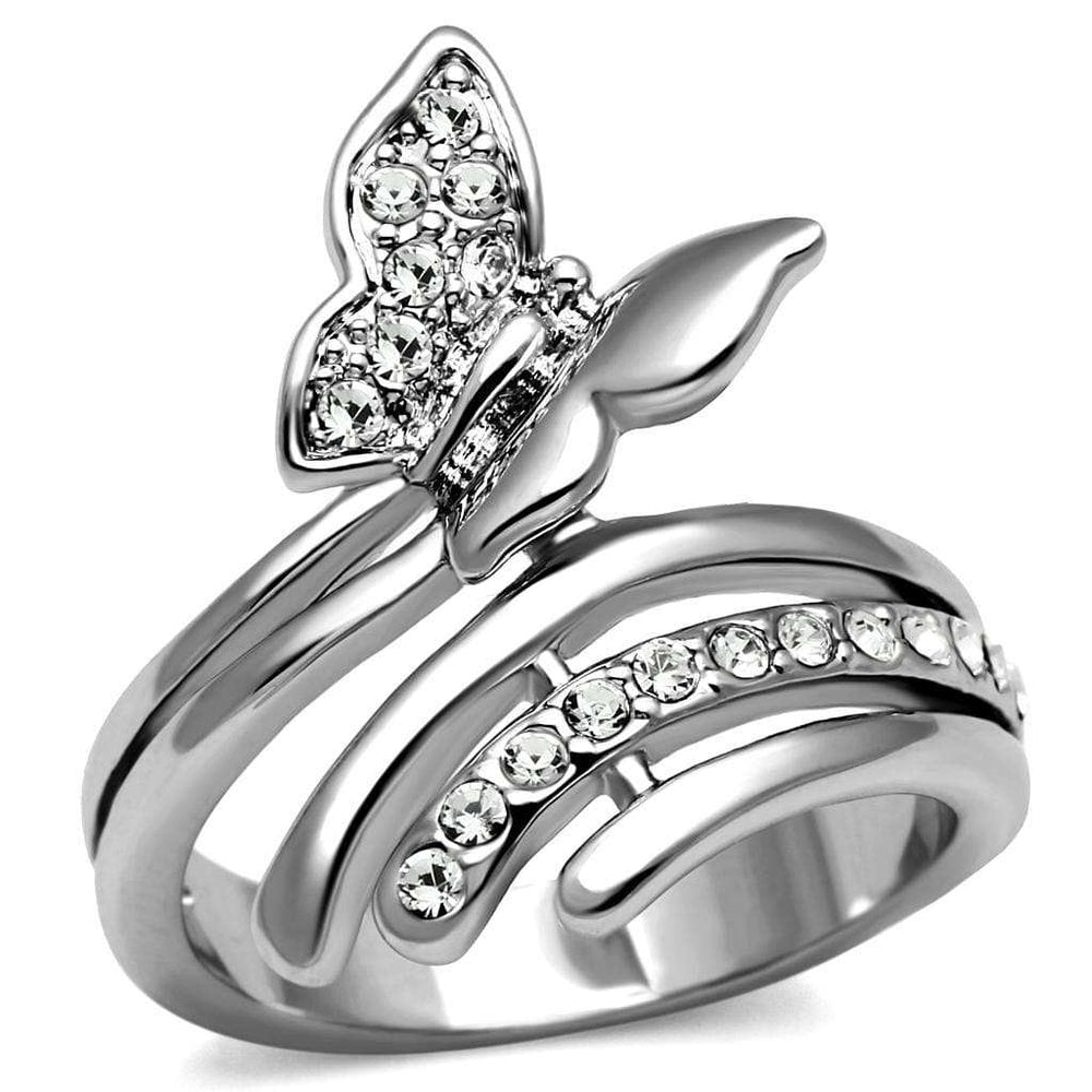 TK2875 - High polished (no plating) Stainless Steel Ring with AAA Grade CZ in Clear - Alamode - Flyclothing LLC