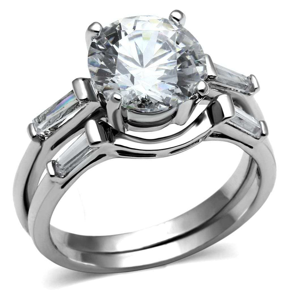 TK2878 - High polished (no plating) Stainless Steel Ring with AAA Grade CZ in Clear - Alamode - Flyclothing LLC