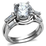TK2878 - High polished (no plating) Stainless Steel Ring with AAA Grade CZ in Clear - Alamode - Flyclothing LLC