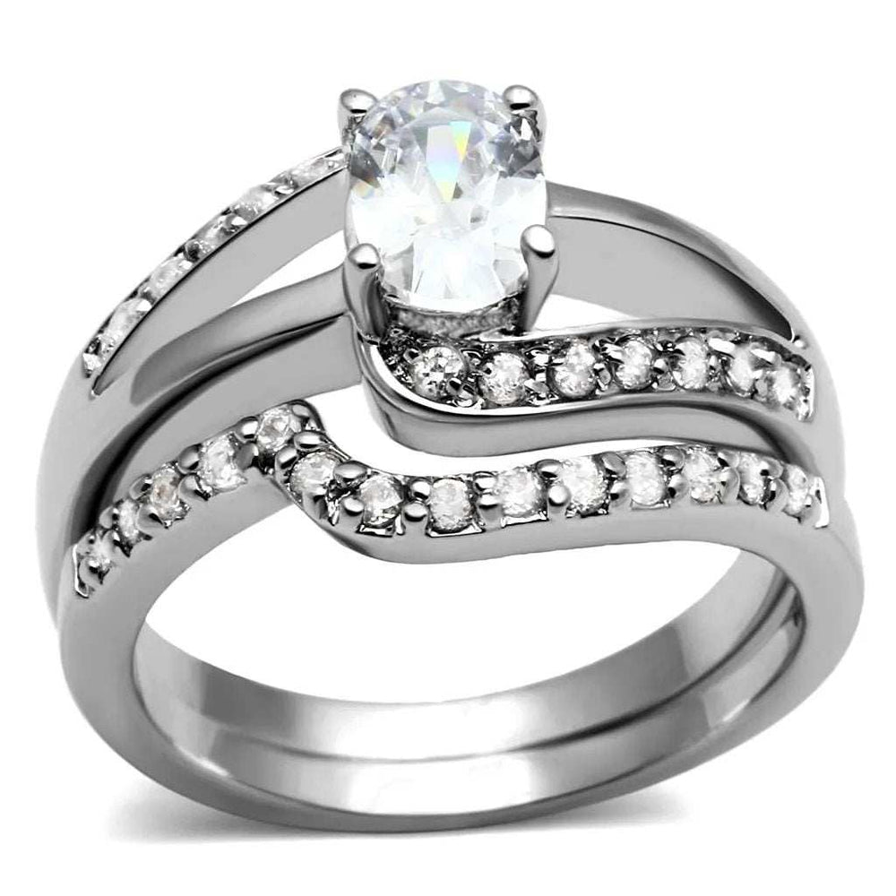 TK2879 - High polished (no plating) Stainless Steel Ring with AAA Grade CZ in Clear - Alamode - Flyclothing LLC