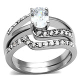 TK2879 - High polished (no plating) Stainless Steel Ring with AAA Grade CZ in Clear - Alamode - Flyclothing LLC