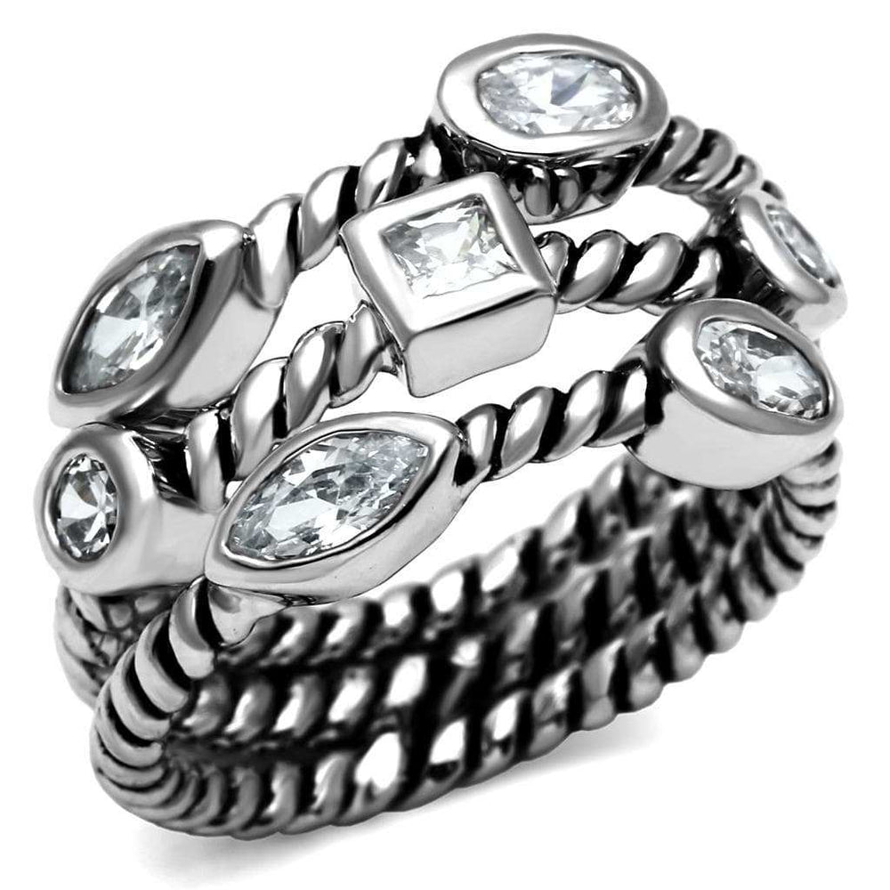 TK2880 - High polished (no plating) Stainless Steel Ring with AAA Grade CZ in Clear - Alamode - Flyclothing LLC