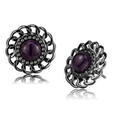 TK2889 - IP Light Black (IP Gun) Stainless Steel Earrings with Semi-Precious Amethyst Crystal in Amethyst - Alamode - Flyclothing LLC