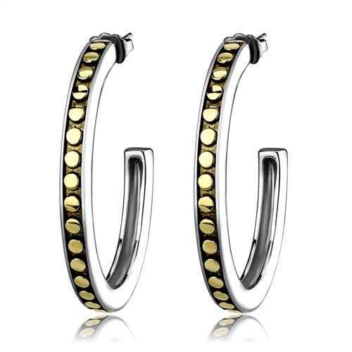 TK2891 - Two-Tone IP Gold (Ion Plating) Stainless Steel Earrings with Epoxy in Jet - Alamode - Flyclothing LLC