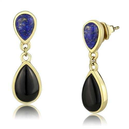 TK2893 - IP Gold(Ion Plating) Stainless Steel Earrings with Semi-Precious Onyx in Jet - Alamode - Flyclothing LLC