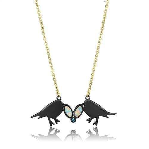 TK2895 - IP Gold+ IP Black (Ion Plating) Stainless Steel Necklace with Semi-Precious Opal in Aurora Borealis (Rainbow Effect) - Alamode - Flyclothing LLC
