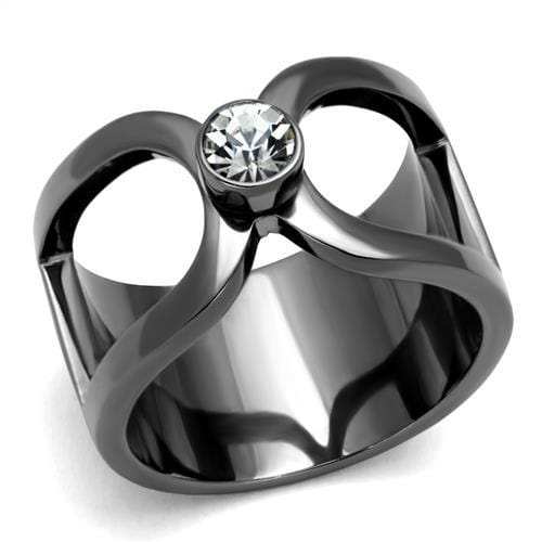 TK2897 - IP Light Black (IP Gun) Stainless Steel Ring with Top Grade Crystal in Clear - Alamode - Flyclothing LLC