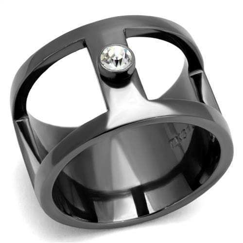 TK2898 - IP Light Black (IP Gun) Stainless Steel Ring with Top Grade Crystal in Clear - Alamode - Flyclothing LLC