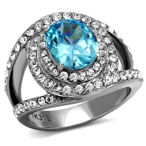 TK2900 - High polished (no plating) Stainless Steel Ring with Synthetic Synthetic Glass in Sea Blue - Alamode - Flyclothing LLC