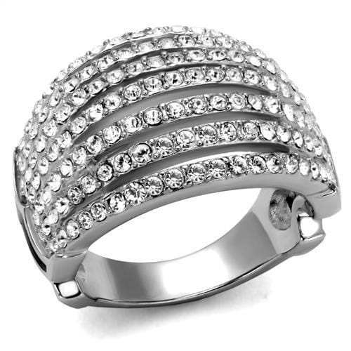 TK2901 - High polished (no plating) Stainless Steel Ring with Top Grade Crystal in Clear - Alamode - Flyclothing LLC
