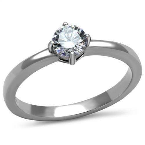 TK2903 - High polished (no plating) Stainless Steel Ring with AAA Grade CZ in Clear - Alamode - Flyclothing LLC