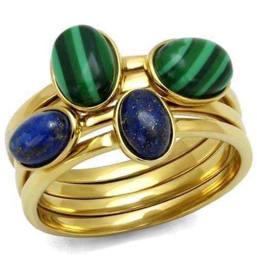 TK2905 - IP Gold(Ion Plating) Stainless Steel Ring with Synthetic MALACHITE in Emerald - Alamode - Flyclothing LLC