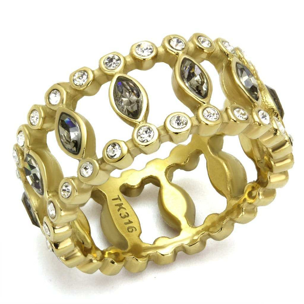 TK2907 - IP Gold(Ion Plating) Stainless Steel Ring with Top Grade Crystal in Black Diamond - Alamode - Flyclothing LLC