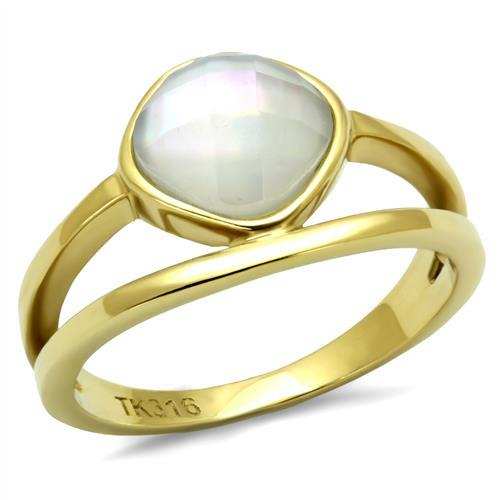 TK2908 - IP Gold(Ion Plating) Stainless Steel Ring with Precious Stone Conch in White - Alamode - Flyclothing LLC