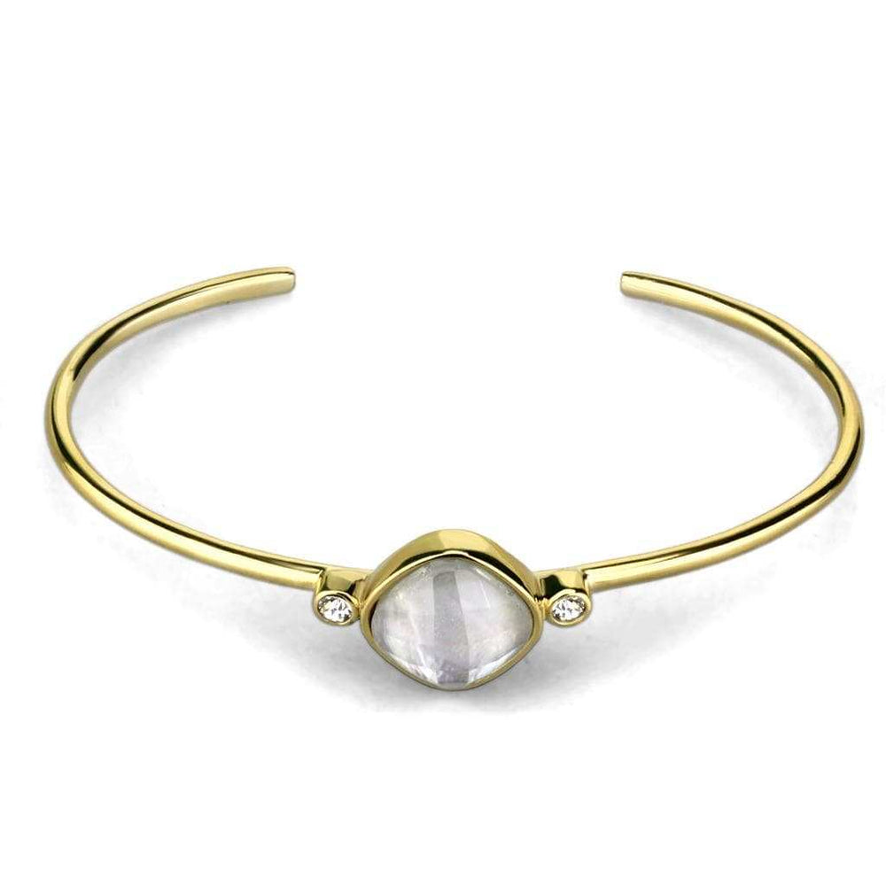TK2910 - IP Gold(Ion Plating) Stainless Steel Bangle with Precious Stone Conch in White - Alamode - Flyclothing LLC