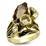TK2914 - IP Gold(Ion Plating) Stainless Steel Ring with Synthetic Synthetic Glass in Brown - Alamode - Flyclothing LLC