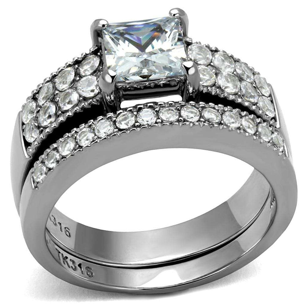TK2915 - High polished (no plating) Stainless Steel Ring with AAA Grade CZ in Clear - Alamode - Flyclothing LLC