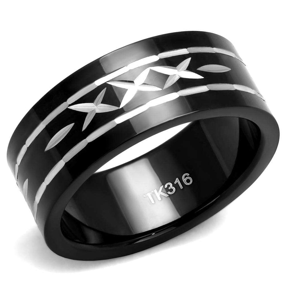 TK2928 - Two-Tone IP Black (Ion Plating) Stainless Steel Ring with No Stone - Alamode - Flyclothing LLC