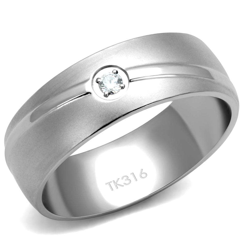 TK2931 - High polished (no plating) Stainless Steel Ring with AAA Grade CZ in Clear - Alamode - Flyclothing LLC