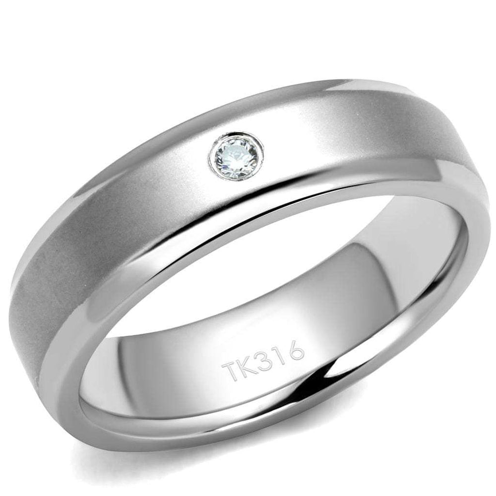 TK2934 - High polished (no plating) Stainless Steel Ring with AAA Grade CZ in Clear - Alamode - Flyclothing LLC
