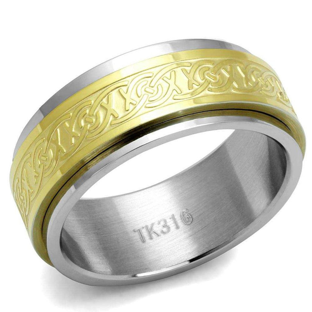 TK2939 - Two-Tone IP Gold (Ion Plating) Stainless Steel Ring with No Stone - Alamode - Flyclothing LLC